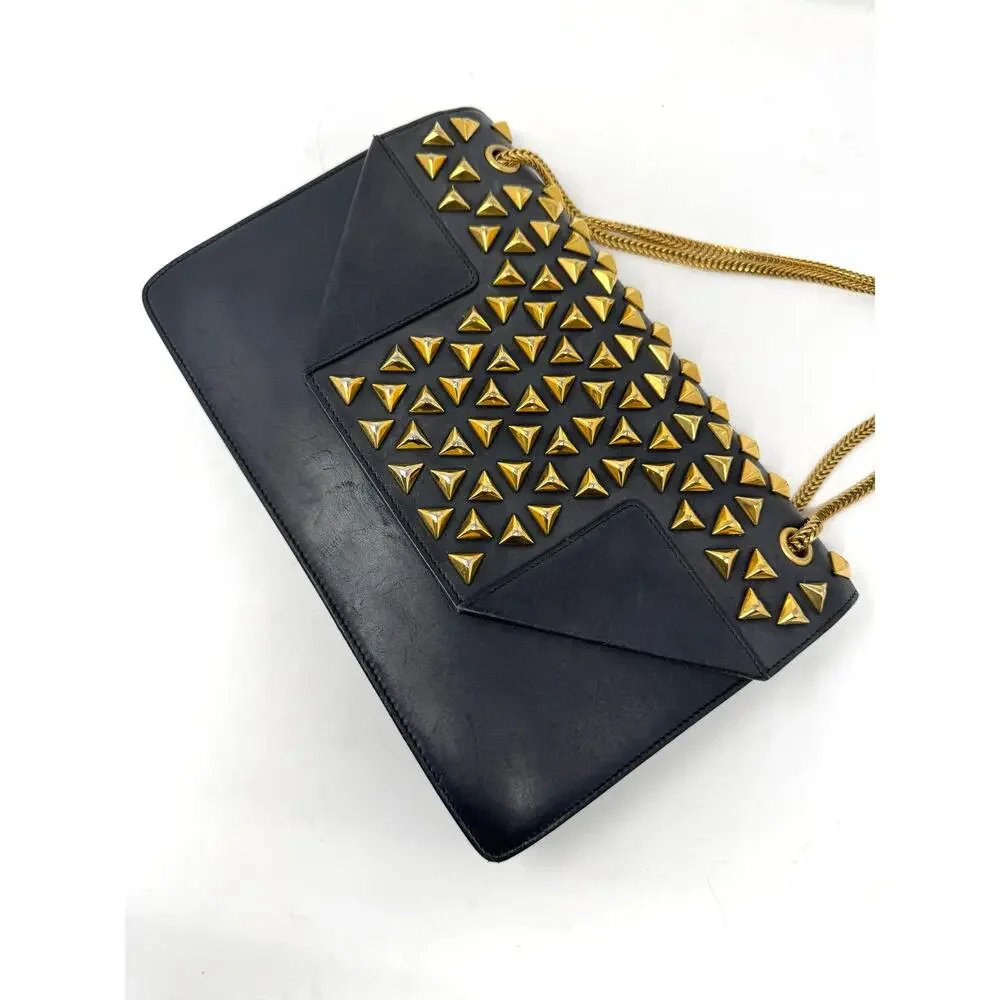 Saint Laurent Betty Clous Studded Medium Flap Shoulder Bag Black Leather